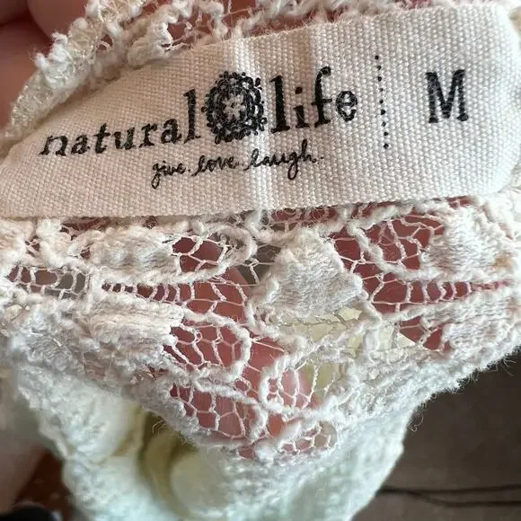 Natural Life Lace Layering Top in Ivory Long Sleeve size Medium Boho Coastal - Picture 8 of 9